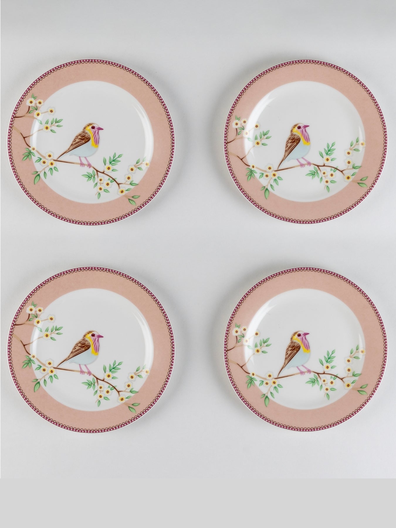 Little Birdie (Pink) snack plates - Set of 4 (7 inch each)