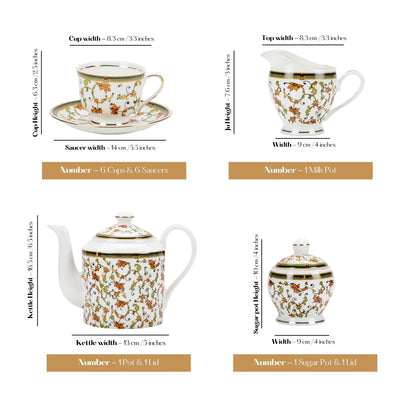 Chinar Bloom Tea Set | Cup, Saucer & Kettle | Handcrafted Elegance (15 pieces)