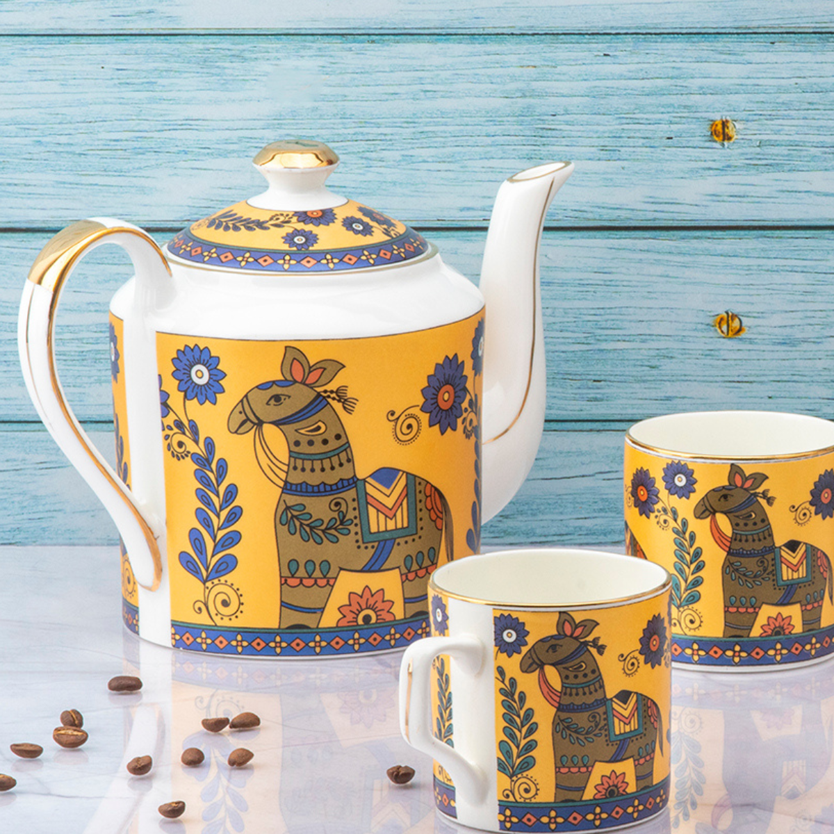 Puppet Horse Tea Set & Nut Tray - 6 Cups (200ml), 1 Kettle (1000ml), 2 Snack Trays