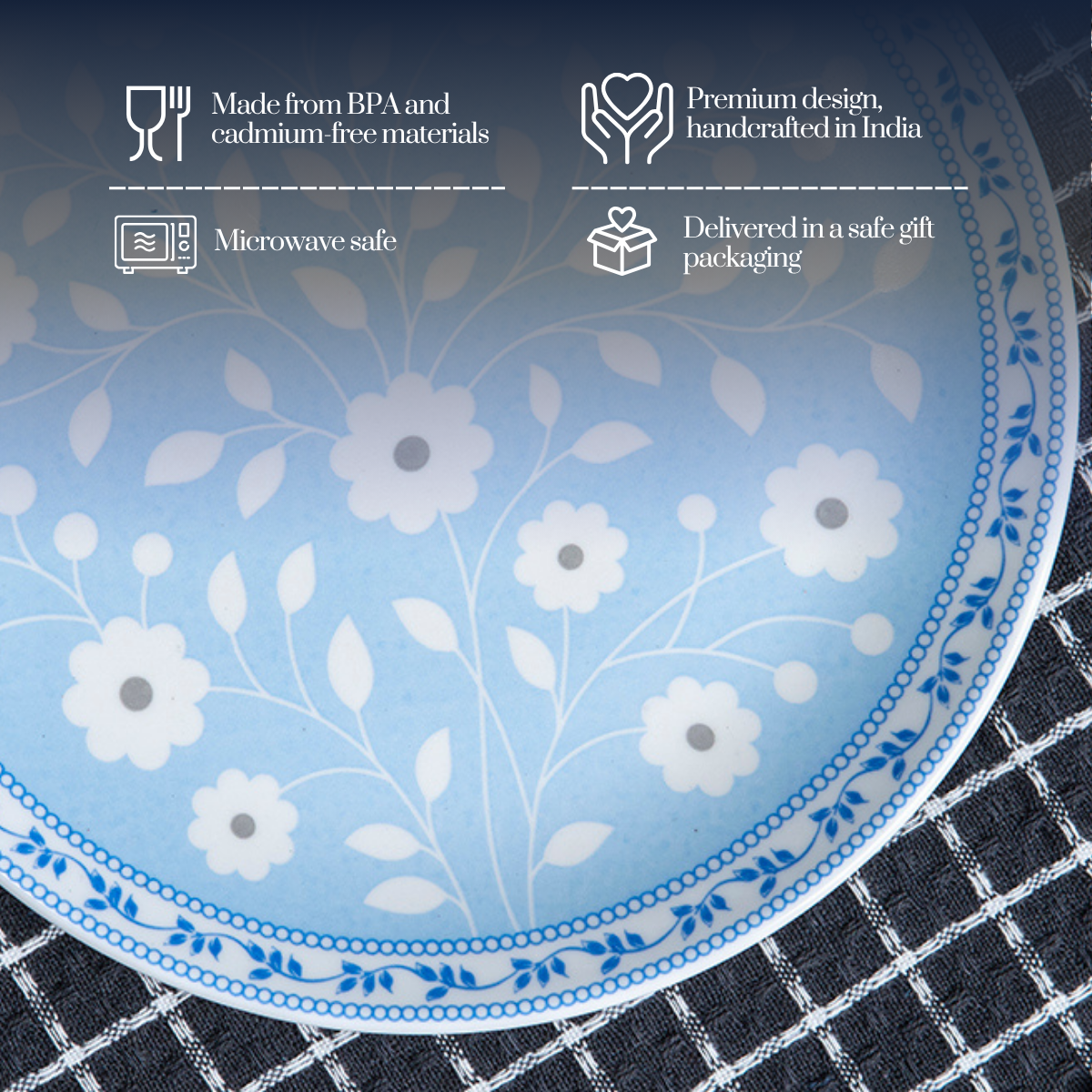 Cobalt Floral snack plates - Set of 4 (7 inch each)