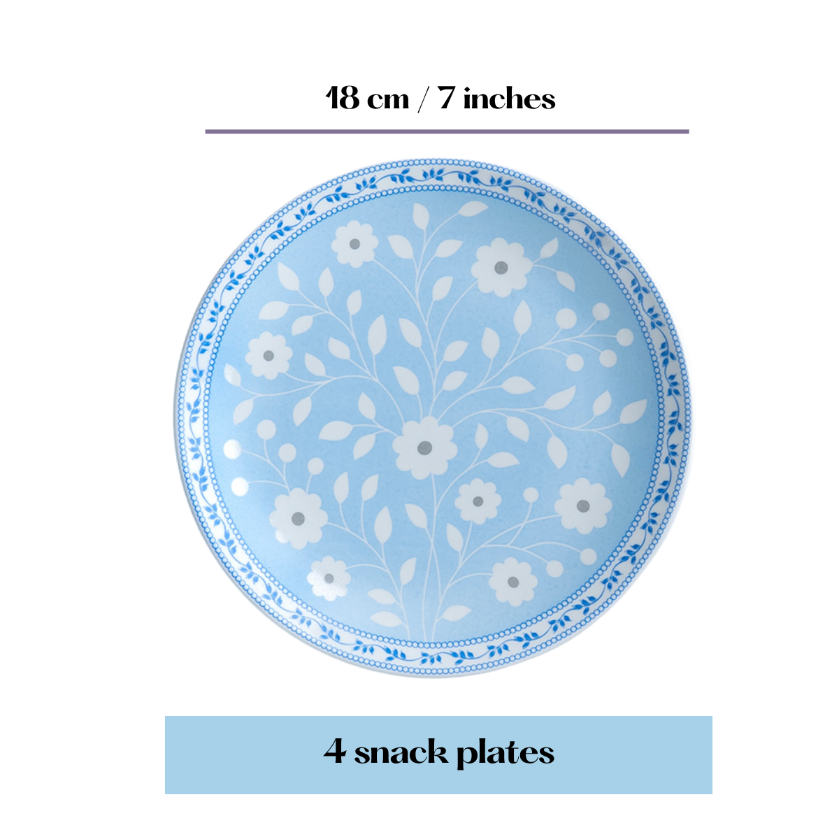 Cobalt Floral snack plates - Set of 4 (7 inch each)