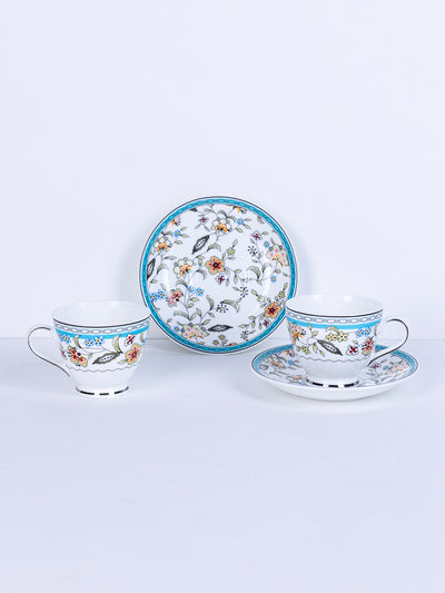 Blue Botanicals Cup & Saucer Set | 6 Cups & 6 Saucers