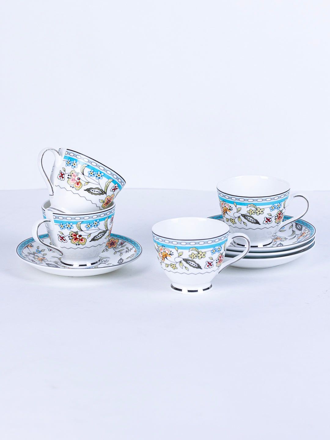 Blue Botanicals Cup & Saucer Set | 6 Cups & 6 Saucers