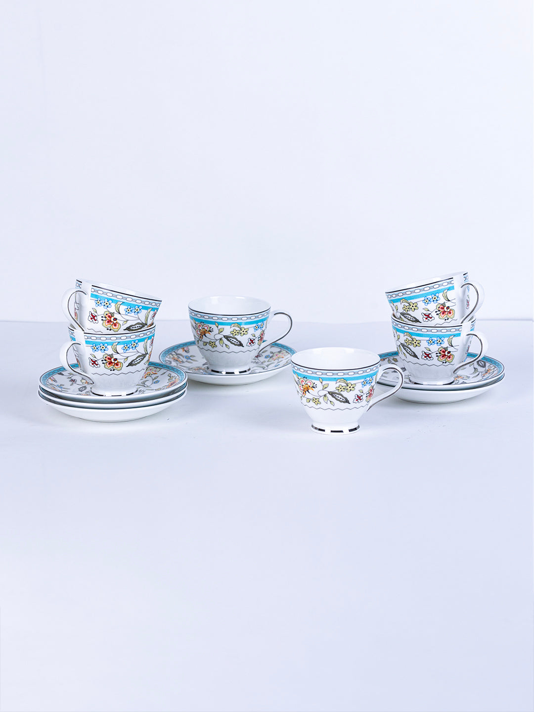 Blue Botanicals Cup & Saucer Set | 6 Cups & 6 Saucers