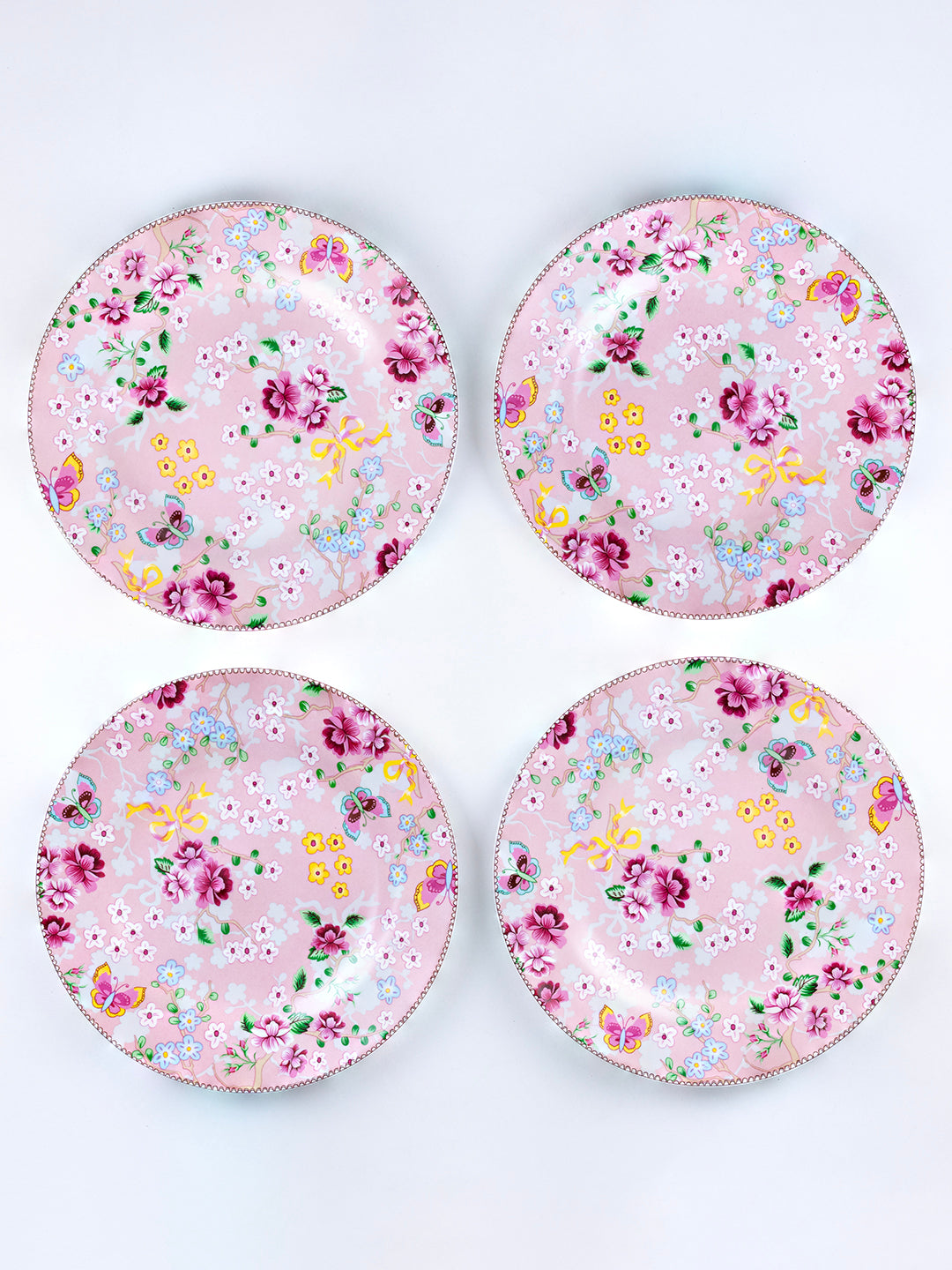 Little Birdie in Pink Ceramic Dinner Set – 12 Piece Crockery, Elegant Floral Design, Serving 4