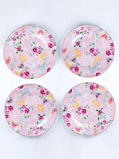 Little Birdie in Pink Ceramic Dinner Set – 12 Piece Crockery, Elegant Floral Design, Serving 4