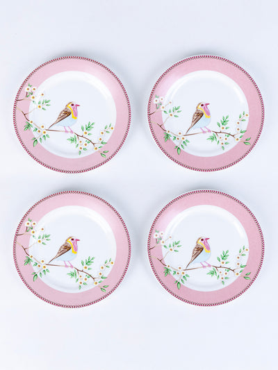 Little Birdie in Pink Ceramic Dinner Set – 12 Piece Crockery, Elegant Floral Design, Serving 4