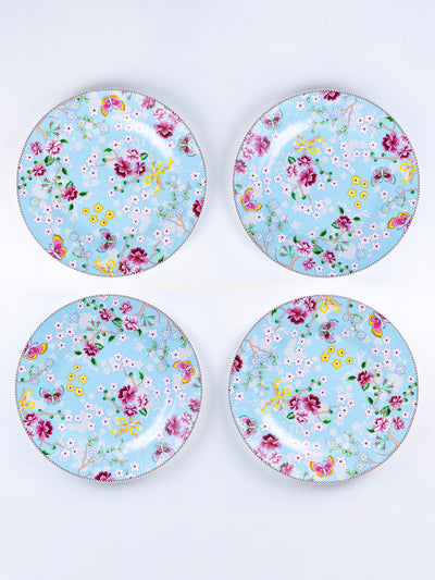 Little Birdie in Blue Ceramic Dinner Set – 12 Piece Crockery, Elegant Floral Design, Serving 4