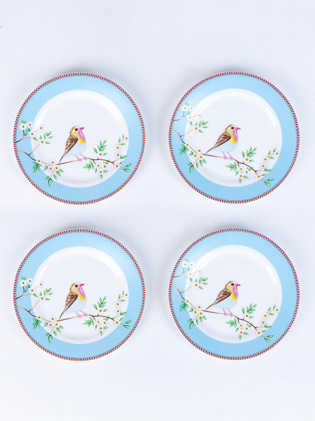 Little Birdie in Blue Ceramic Dinner Set – 12 Piece Crockery, Elegant Floral Design, Serving 4