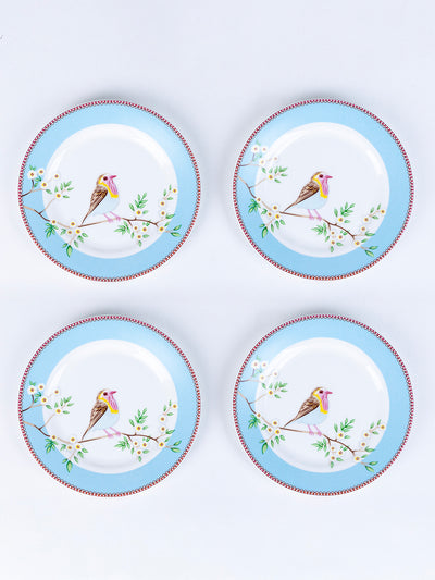 Little Birdie in Blue Ceramic Dinner Set – 12 Piece Crockery, Elegant Floral Design, Serving 4