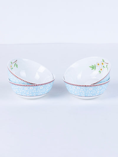 Little Birdie in Blue Ceramic Dinner Set – 12 Piece Crockery, Elegant Floral Design, Serving 4