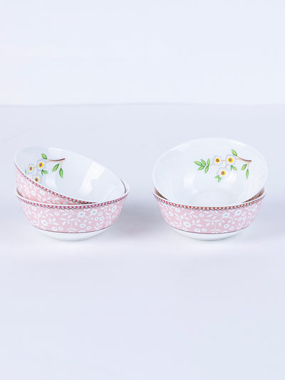 Little Birdie in Pink Ceramic Dinner Set – 12 Piece Crockery, Elegant Floral Design, Serving 4
