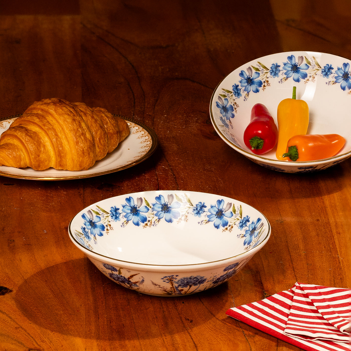Blue Blossom Snack Bowls - Set of 2 (7 inch wide, 450ML capacity)
