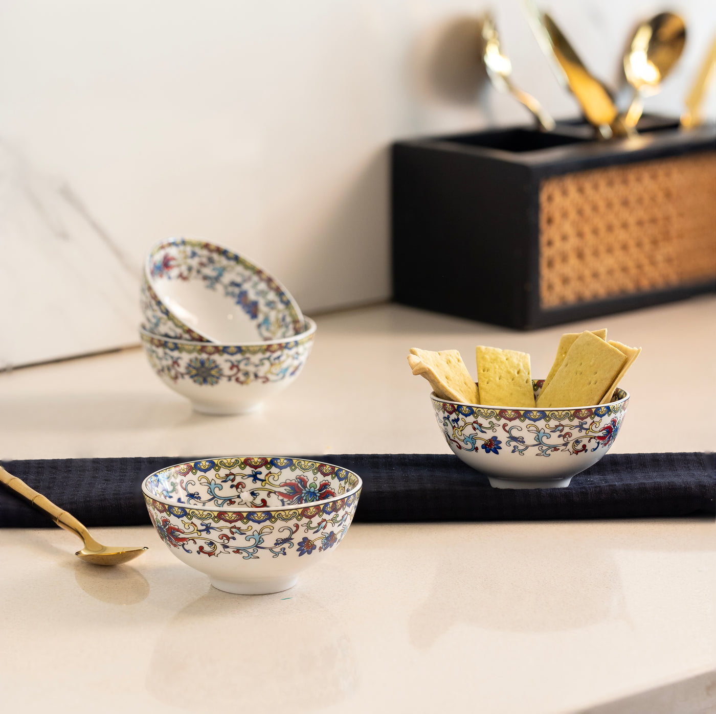 Himalayan Flora mini porcelain bowls for dessert - Set of 6 Pieces, 3.5 inch Wide