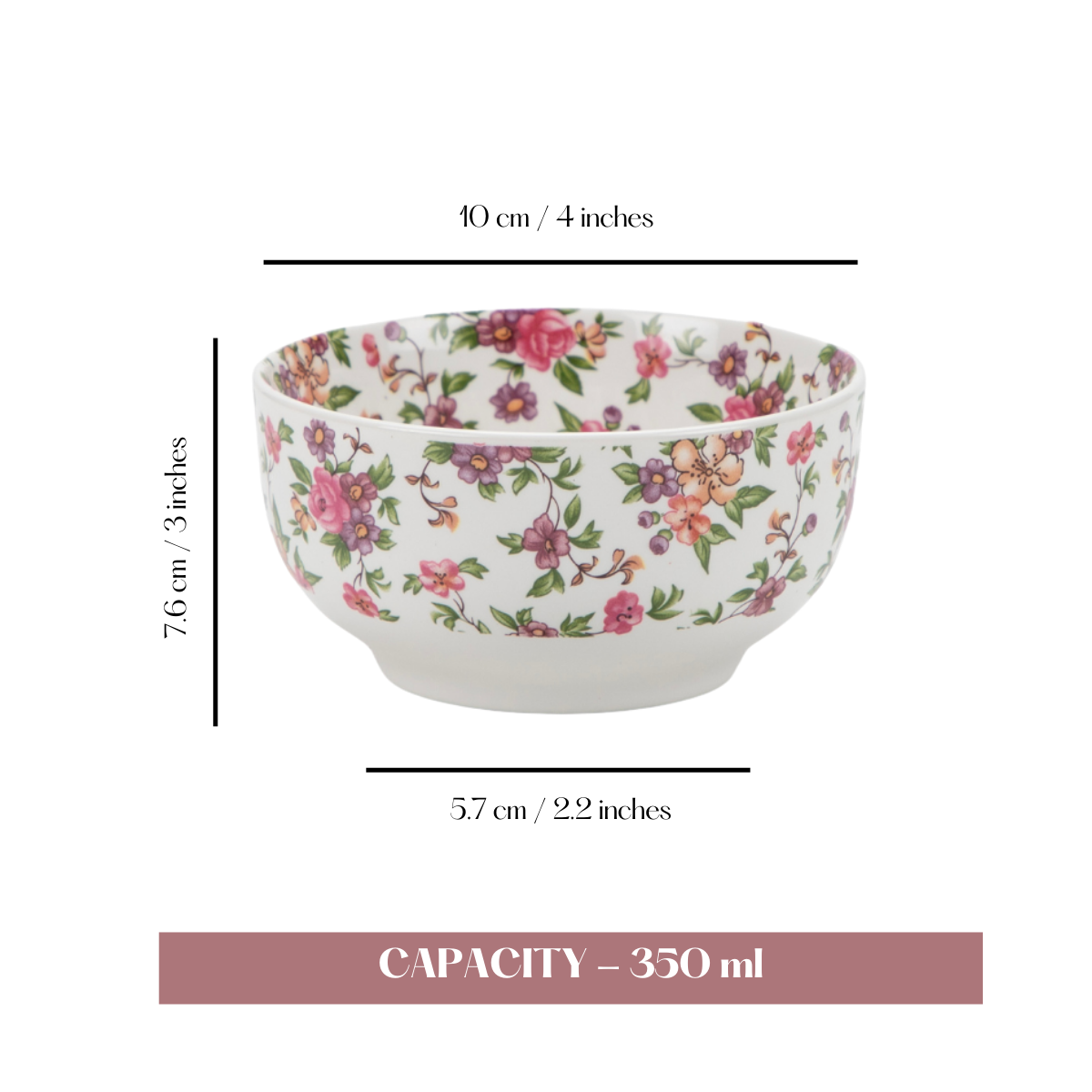 Whimsical Bloom snack bowls - Set of 4 (5 inch wide, 350ML capacity)