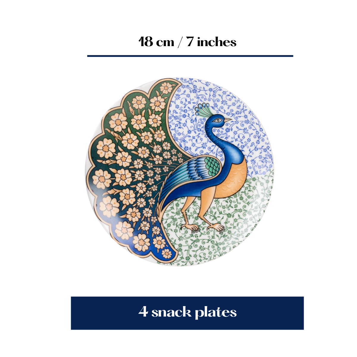 Indian Peafowl snack plates - Set of 4 (7 inch each)