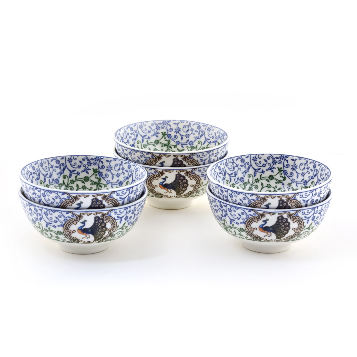 Indian Peafowl mini porcelain bowls for dessert - Set of 6 Pieces, 3.5 inch Wide