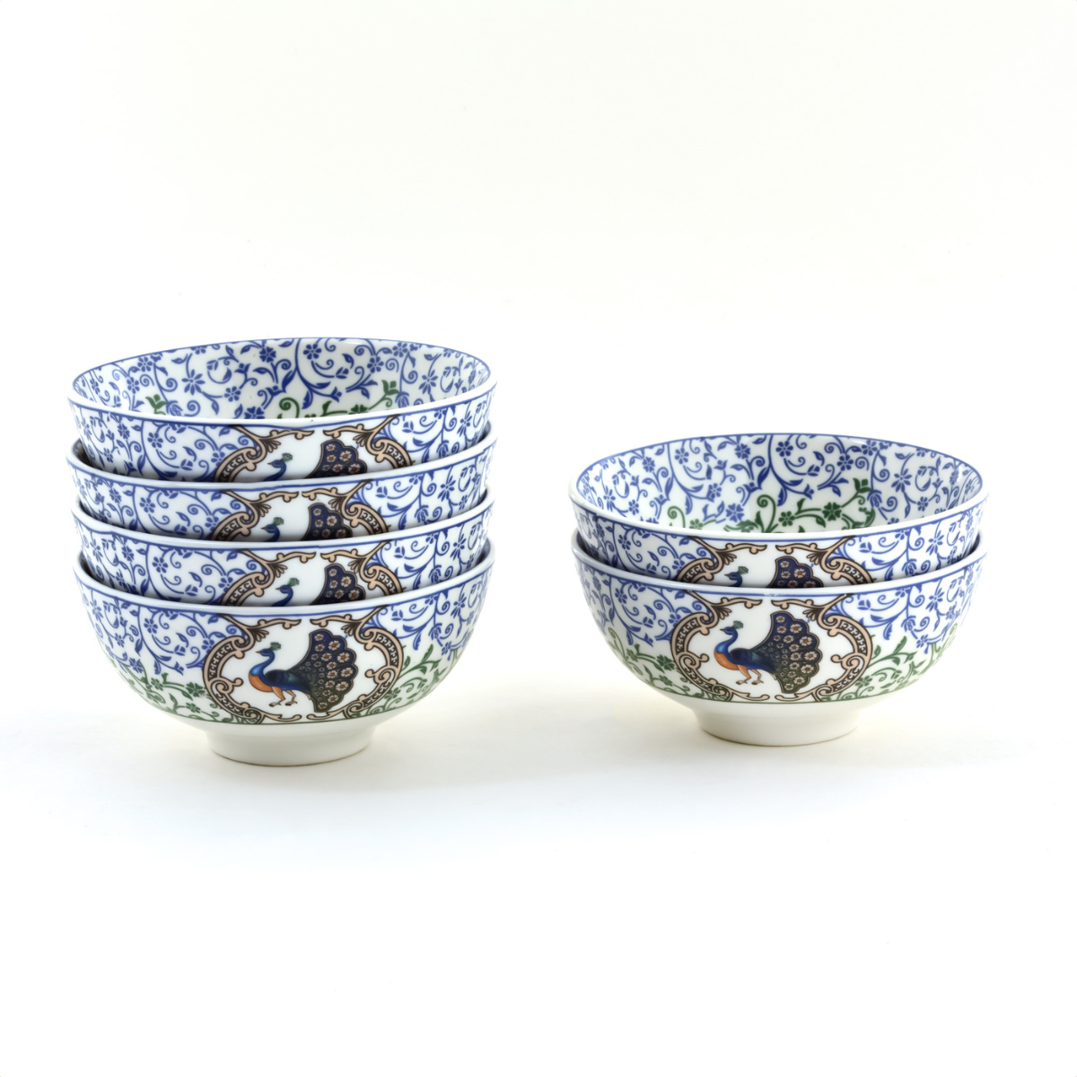 Indian Peafowl mini porcelain bowls for dessert - Set of 6 Pieces, 3.5 inch Wide