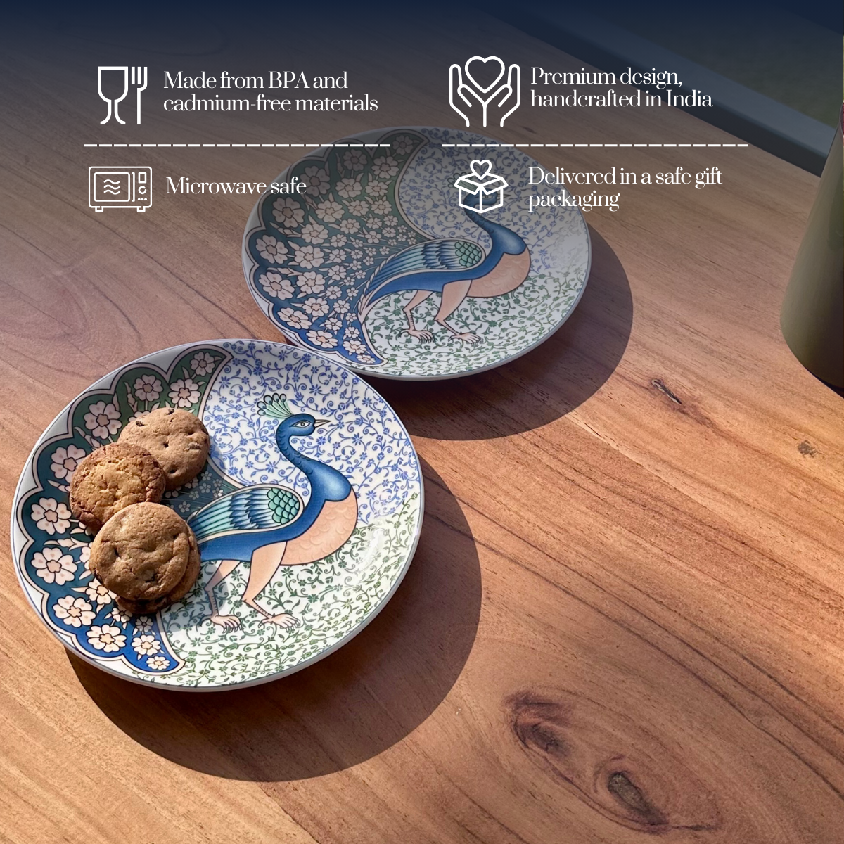 Indian Peafowl snack plates - Set of 4 (7 inch each)