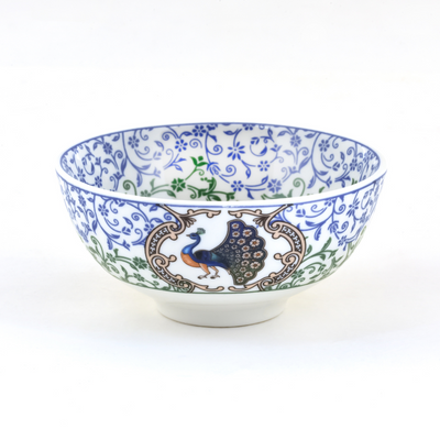 Indian Peafowl mini porcelain bowls for dessert - Set of 6 Pieces, 3.5 inch Wide
