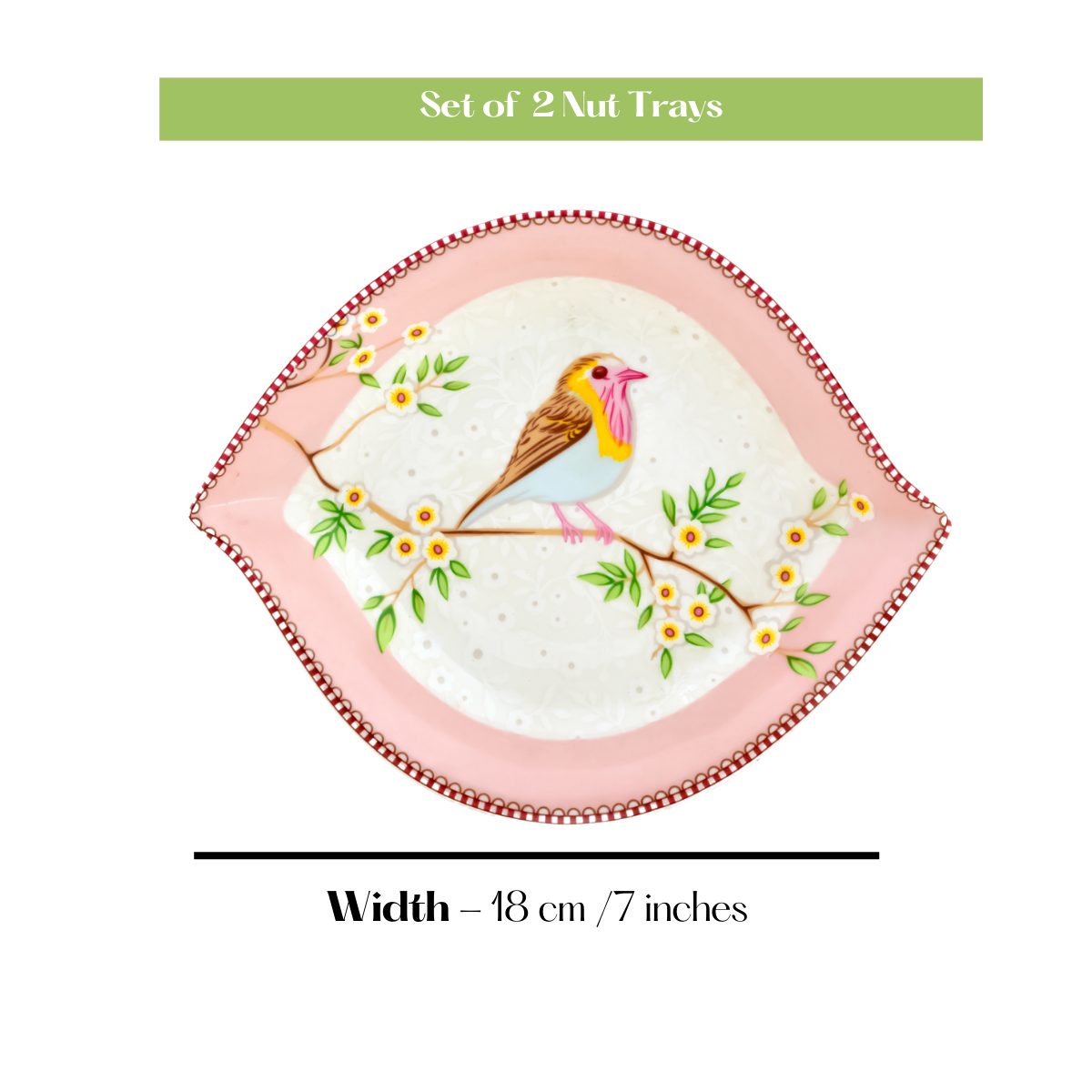 Birdie in Pink Leaf Platter (7 inch wide) - Set of 2