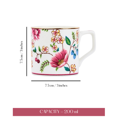 Blush Blossom ensemble Tea/ Coffee Cups - Set of 6, 200 ml