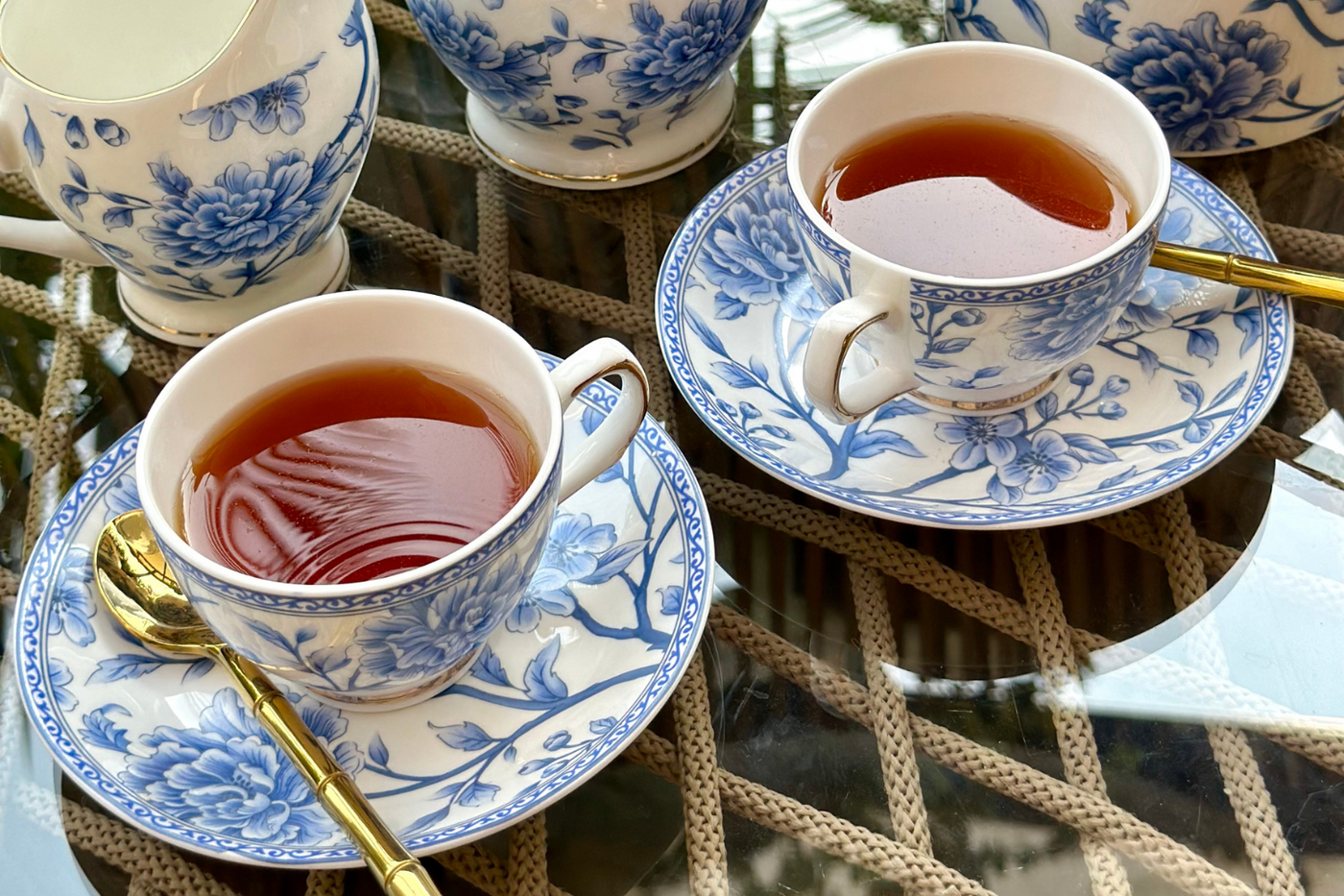 Sapphire Bloom Cup & Saucer Set | 6 Cups, 6 Saucers & 6 Spoons | 170 ml