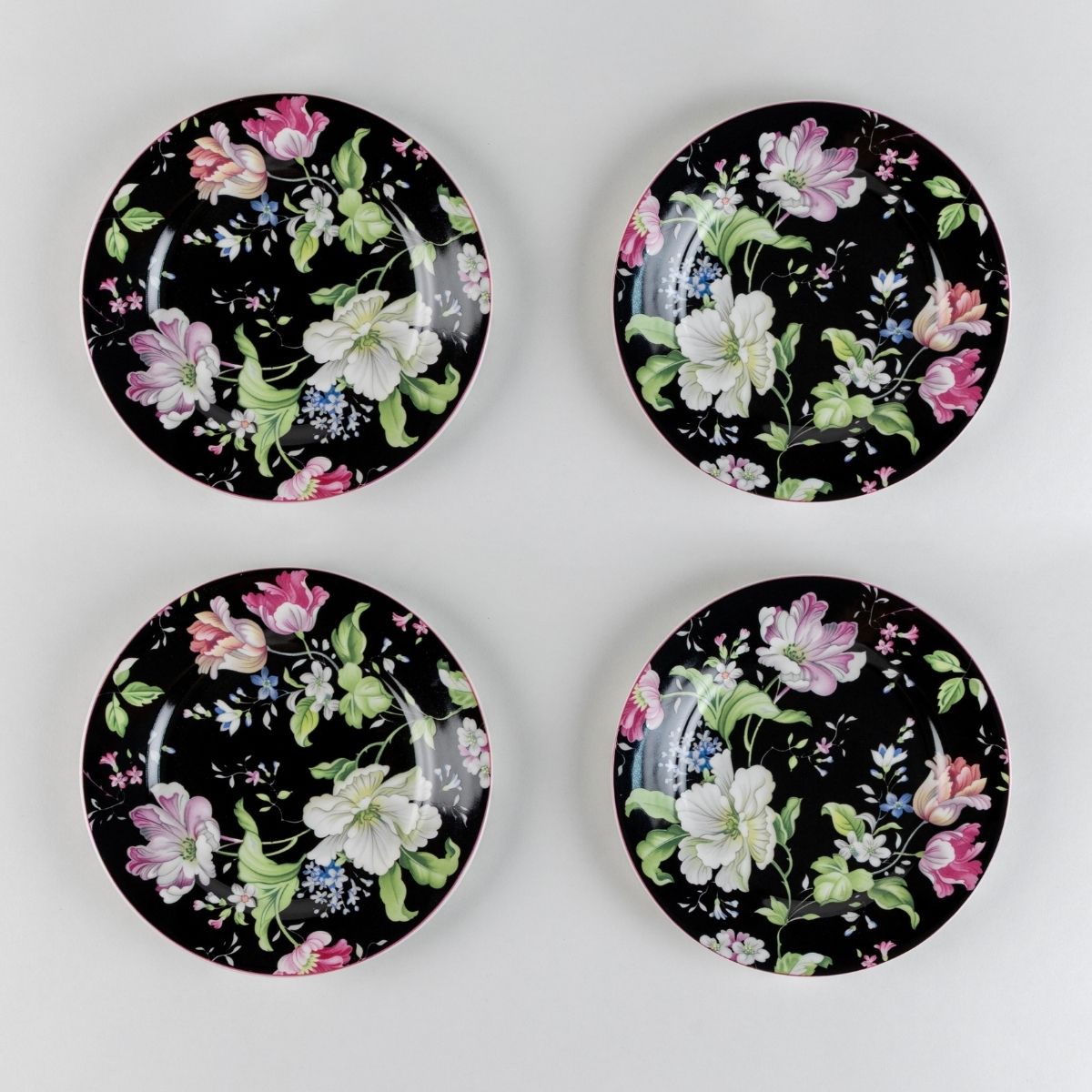 Garden Splednor (Black) snack plates - Set of 4 (7 inch each)