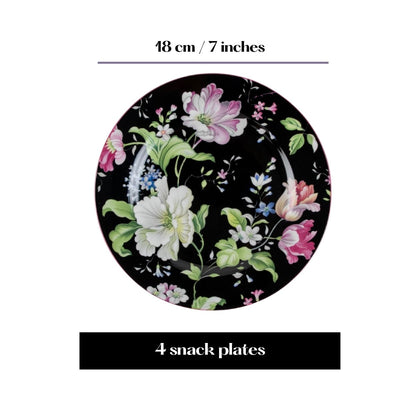 Garden Splednor (Black) snack plates - Set of 4 (7 inch each)