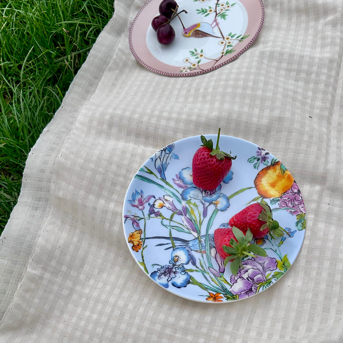 Blue Floral Songbird snack plates - Set of 4 (7 inch each)