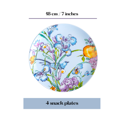 Blue Floral Songbird snack plates - Set of 4 (7 inch each)