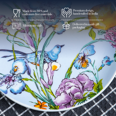 Blue Floral Songbird snack plates - Set of 4 (7 inch each)