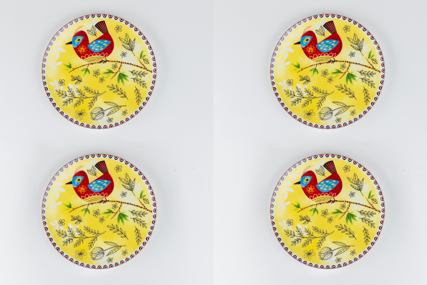 Heritage Birds & Leaves in Yellow Side Plates - Set of 4