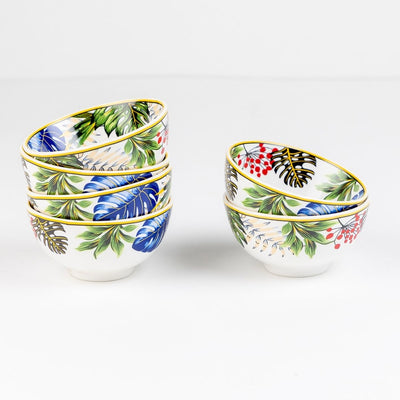 Tropical hues mini porcelain bowls for dessert - Set of 6 Pieces, 3.5 inch Wide