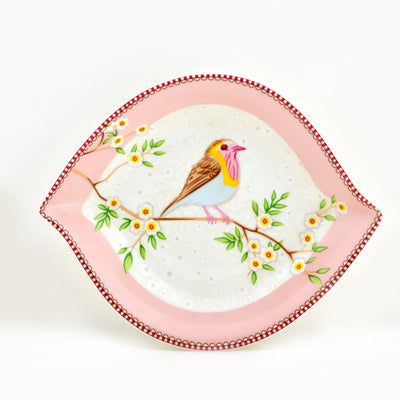 Birdie in Pink Leaf Platter (7 inch wide) - Set of 2