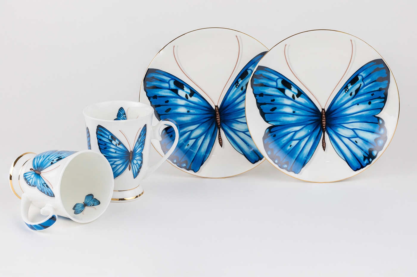 Blue Monarch Sip & Serve Set - 2 mugs & 2 plates