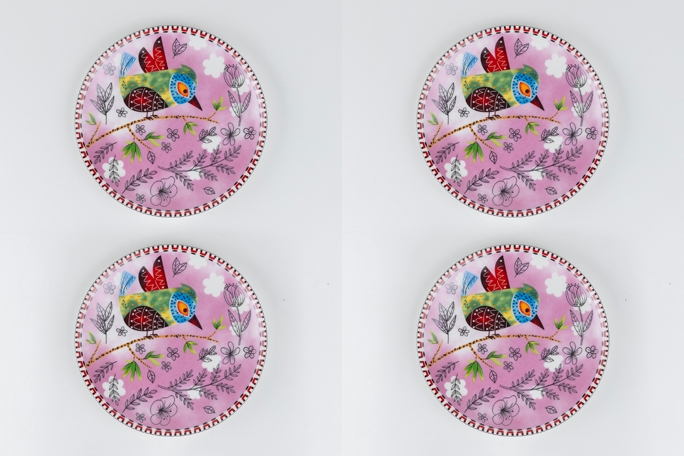 Heritage Birds & Leaves in Pink Side Plates - Set of 4