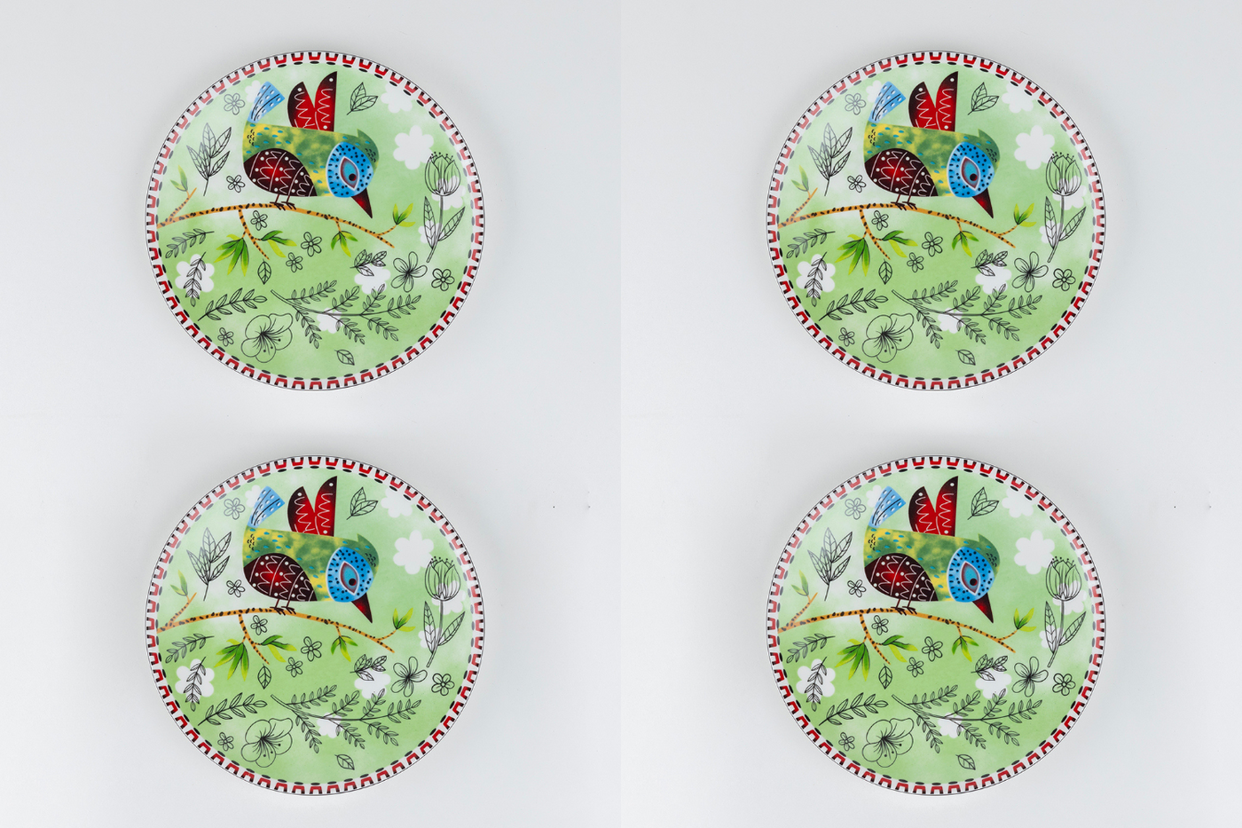 Heritage Birds & Leaves in Green Side Plates - Set of 4