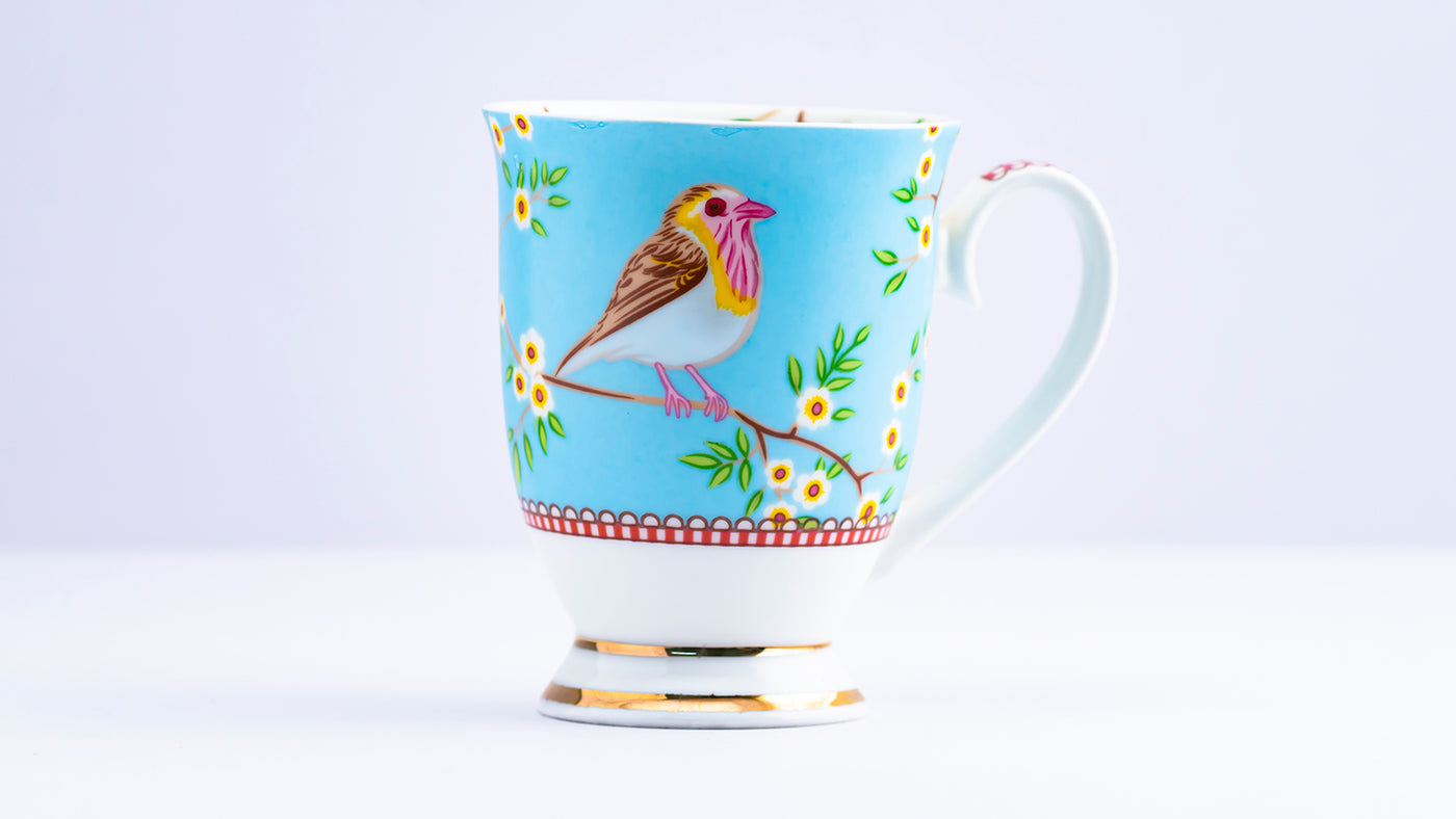 Lil Birdie footed mug (Blue) – Set of 2