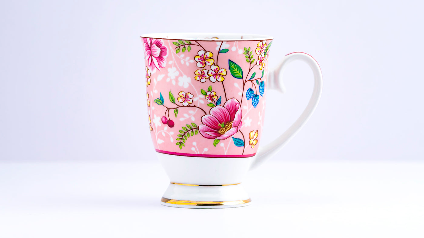 Pink bouquet footed mug – Set of 2