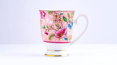 Pink bouquet footed mug – Set of 2