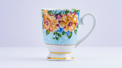 Yellow blossom footed mug (Blue) – Set of 2