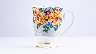 Yellow blossom footed mug (Grey) – Set of 2