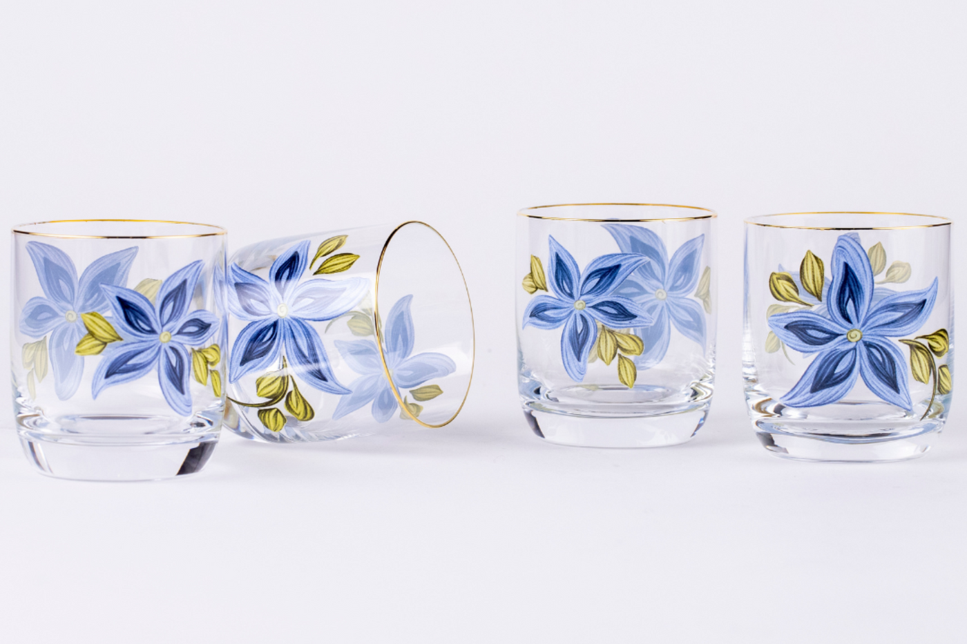 Oceanic Bloom & Gold Rimmed Tumblers – Set of 6