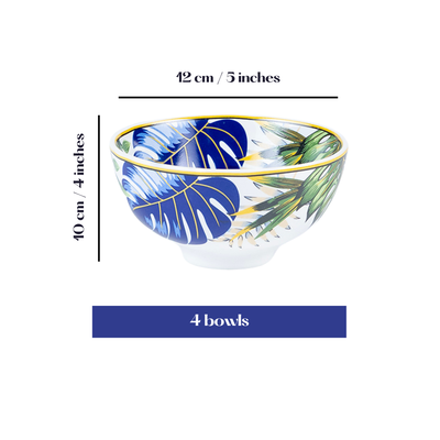 Tropical Hues Porcelain Bowls for Snacks - Set of 4 Pieces, 5 inch Wide