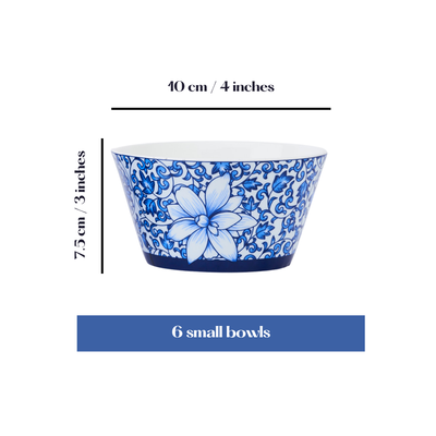 Floral Indigo snack bowls - Set of 2 (5 inch wide, 350ML capacity)