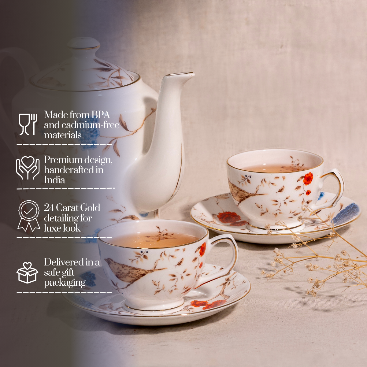 Birdsong and Blooming Blossom 13 piece Tea Set