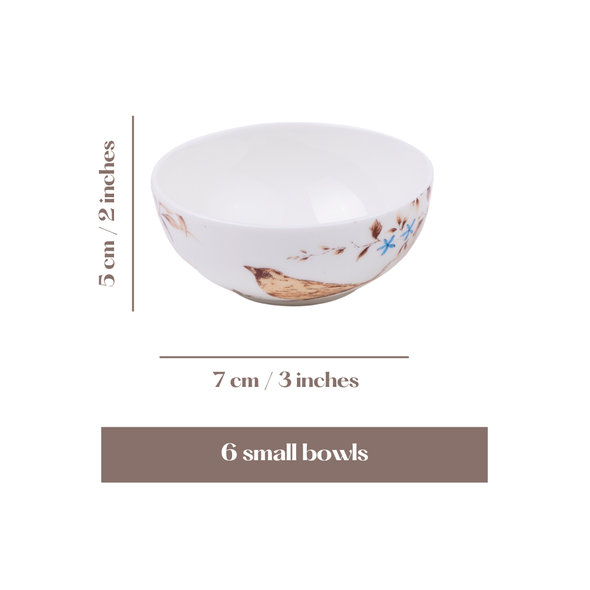 Birdsong small bowls - Set of 6 Pieces, 4 inch Wide