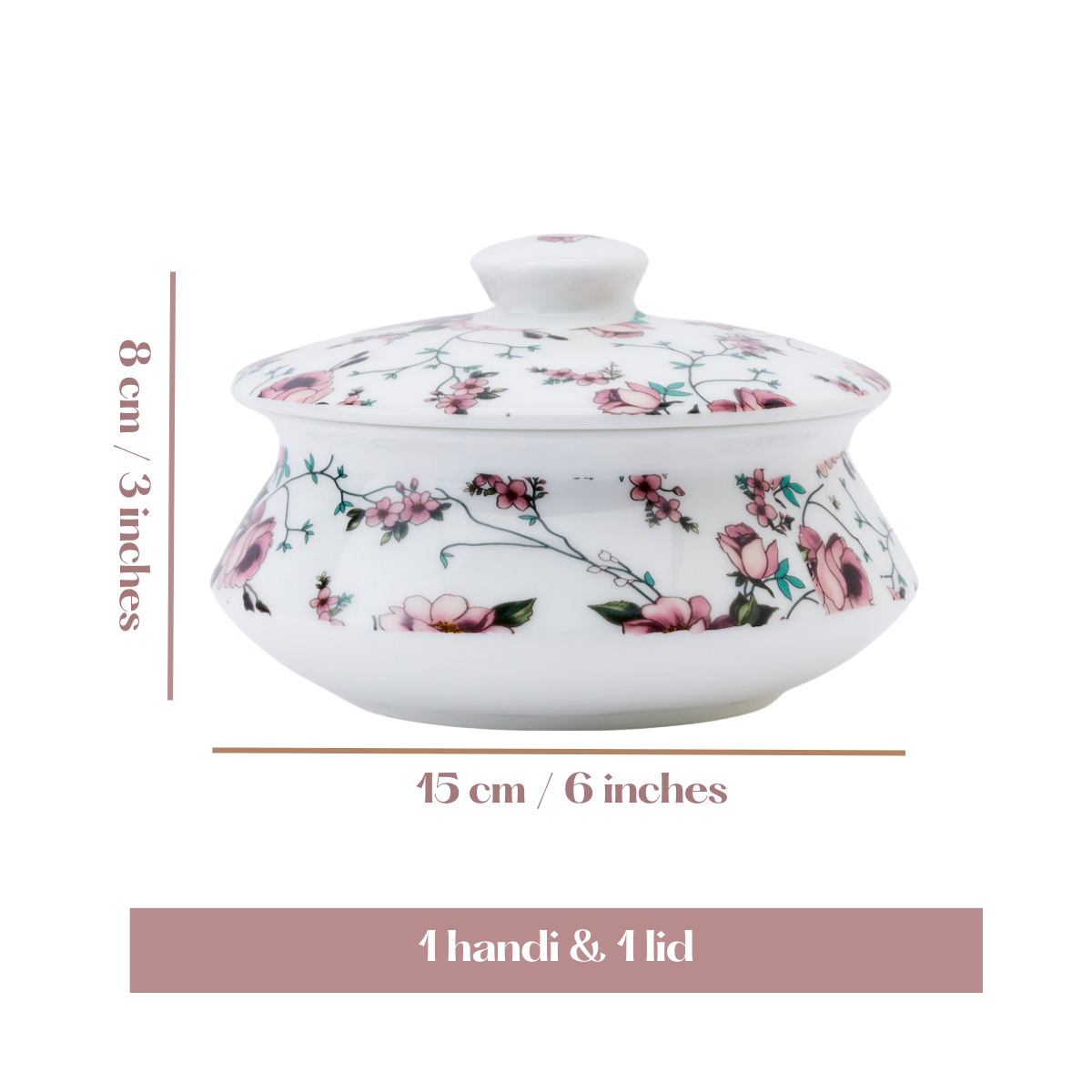 Soft Rose Trail Handi Bowl with Lid - Set of 1 (6 inch)