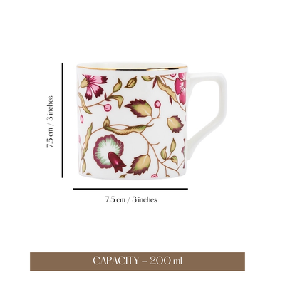 Pink & white blossom Tea/ Coffee Cups - Set of 6, 200 ml